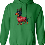 Dachshund In Rudolph Costume Cozy Christmas Sweater Design Hoodie - Green