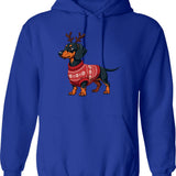 Dachshund In Rudolph Costume Cozy Christmas Sweater Design Hoodie - Blue