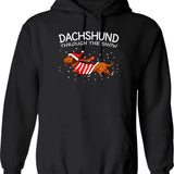 Dachshund Through The Snow Funny Dog Christmas Hoodie - Black