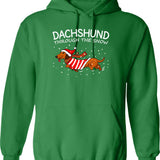 Dachshund Through The Snow Funny Dog Christmas Hoodie - Green