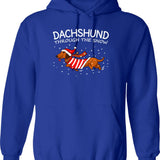 Dachshund Through The Snow Funny Dog Christmas Hoodie - Blue