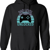 Dad Level Unlocked Hoodie - Retro Graphic Pullover Hoodie for Men & Women - Black