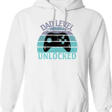 Dad Level Unlocked Hoodie - Retro Graphic Pullover Hoodie for Men & Women - White