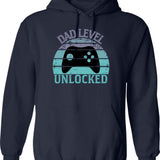 Dad Level Unlocked Hoodie - Retro Graphic Pullover Hoodie for Men & Women - Navy