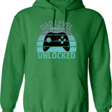 Dad Level Unlocked Hoodie - Retro Graphic Pullover Hoodie for Men & Women - Green