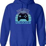 Dad Level Unlocked Hoodie - Retro Graphic Pullover Hoodie for Men & Women - Blue