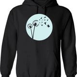 Dandelion Bird Flight Hoodie - Retro Graphic Pullover Hoodie for Men & Women - Black
