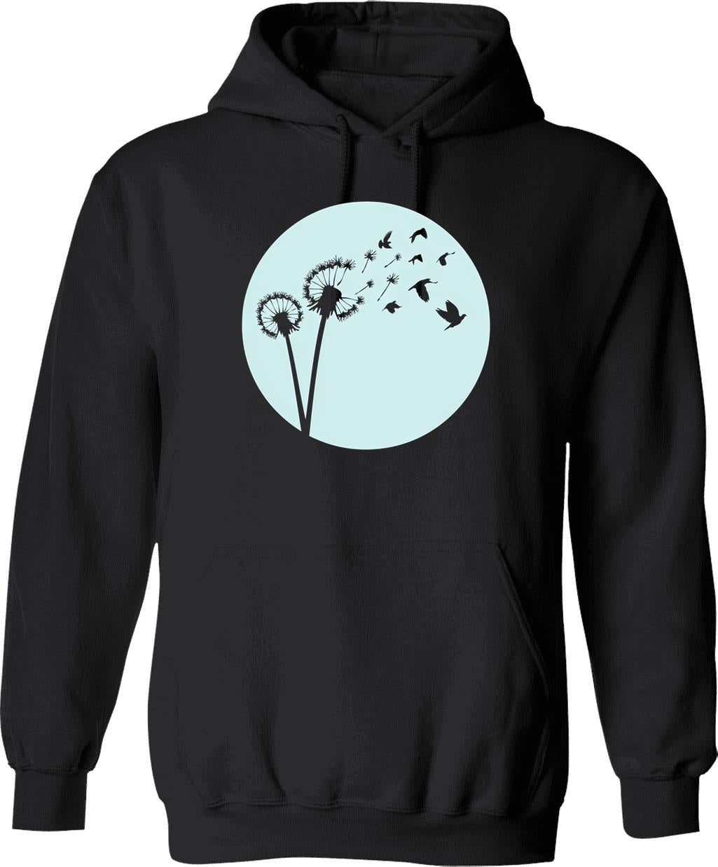 Dandelion Bird Flight Hoodie - Retro Graphic Pullover Hoodie for Men & Women - Black