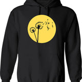 Dandylion Flight - Reversed Circular Hoodie - Retro Graphic Pullover Hoodie for Men & Women - Black
