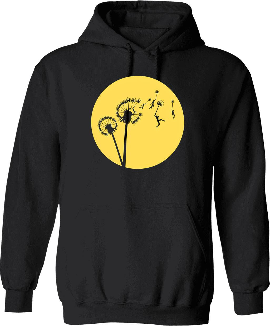 Dandylion Flight - Reversed Circular Hoodie - Retro Graphic Pullover Hoodie for Men & Women - Black