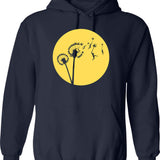 Dandylion Flight - Reversed Circular Hoodie - Retro Graphic Pullover Hoodie for Men & Women - Navy
