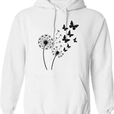 Dandylion Flight With Butterflies Hoodie - Retro Graphic Pullover Hoodie for Men & Women - White