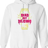 Dead But Delicious - Funny Goth Vampire Quote Hoodie - White