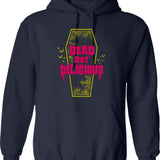 Dead But Delicious - Funny Goth Vampire Quote Hoodie - Navy