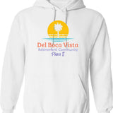 Del Boca Vista Retirement Community Hoodie - Retro Graphic Pullover Hoodie for Men & Women - White