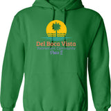 Del Boca Vista Retirement Community Hoodie - Retro Graphic Pullover Hoodie for Men & Women - Green