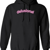 Delusional Hoodie - Retro Graphic Pullover Hoodie for Men & Women - Black