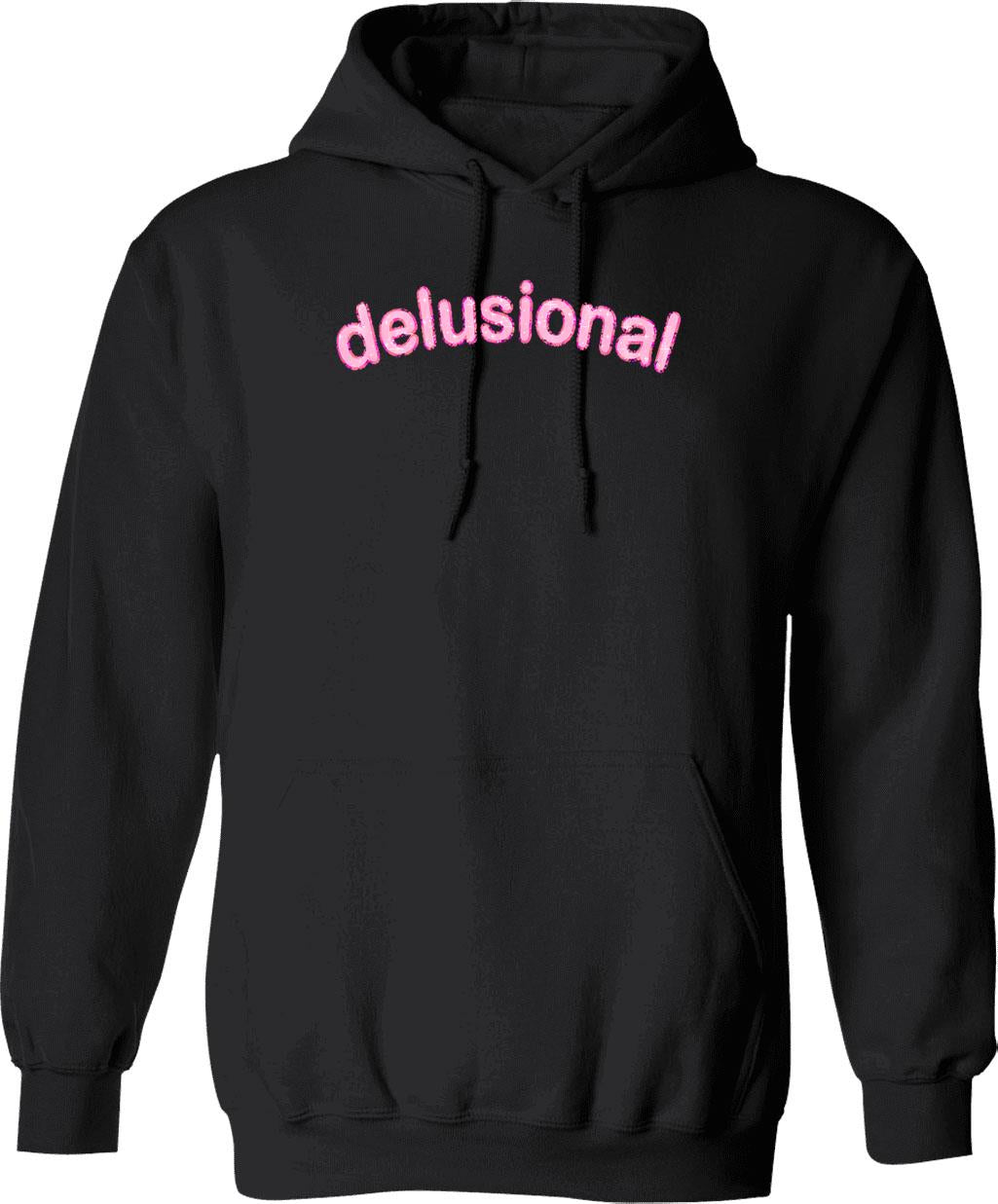 Delusional Hoodie - Retro Graphic Pullover Hoodie for Men & Women - Black