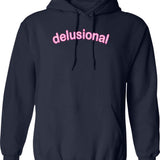 Delusional Hoodie - Retro Graphic Pullover Hoodie for Men & Women - Navy