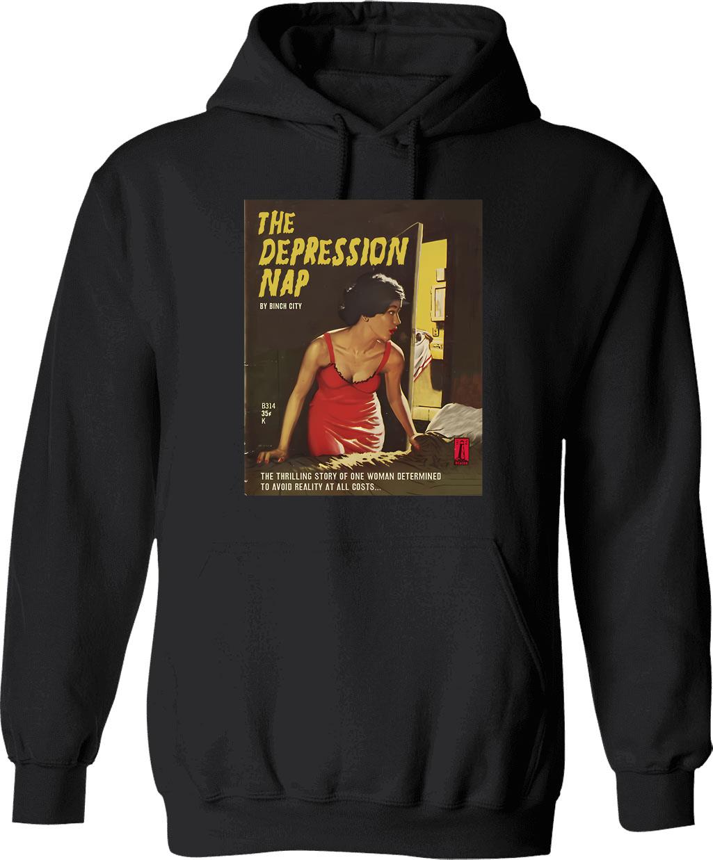 Depression Nap Hoodie - Retro Graphic Pullover Hoodie for Men & Women - Black