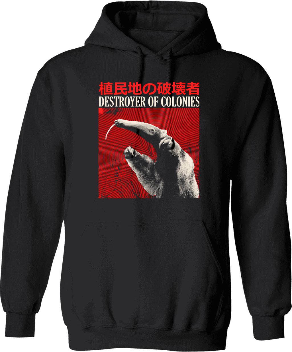 Destroyer Of Colonies Anteater Hoodie - Retro Graphic Pullover Hoodie for Men & Women - Black