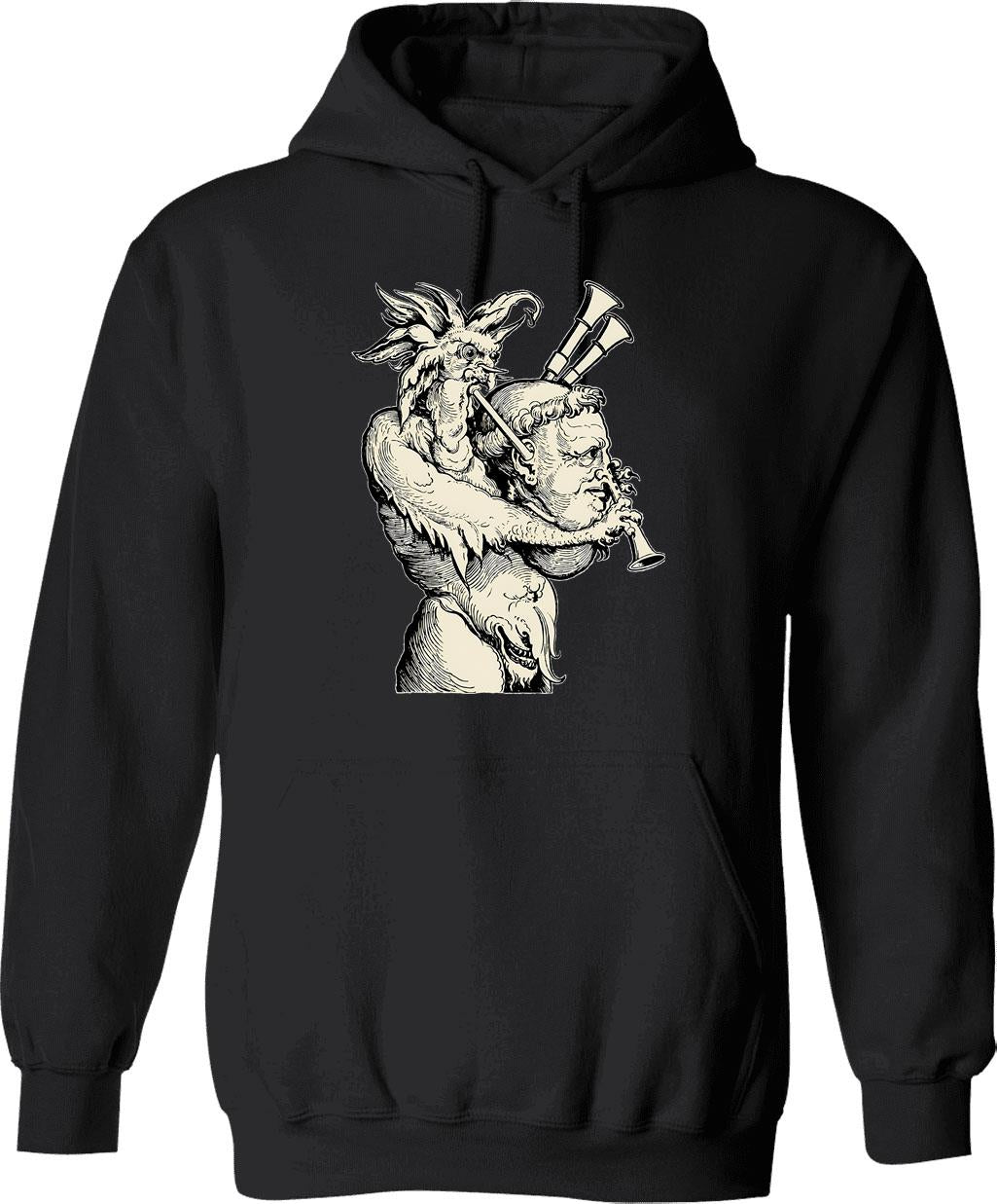Devil With The Bagpipes Hoodie - Retro Graphic Pullover Hoodie for Men & Women - Black