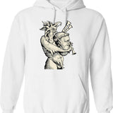 Devil With The Bagpipes Hoodie - Retro Graphic Pullover Hoodie for Men & Women - White