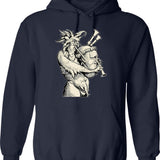 Devil With The Bagpipes Hoodie - Retro Graphic Pullover Hoodie for Men & Women - Navy