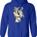 Devil With The Bagpipes Hoodie - Retro Graphic Pullover Hoodie for Men & Women - Blue