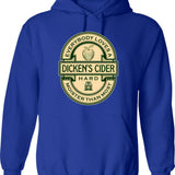 Dicken's Cider Label Hoodie - Retro Graphic Pullover Hoodie for Men & Women - Blue
