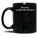 Directed by Alfred Hitchcock Classic Black Coffee Mug, Gift Coffee Mug
