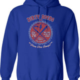 Dirty Deeds Hoodie - Retro Graphic Pullover Hoodie for Men & Women - Blue