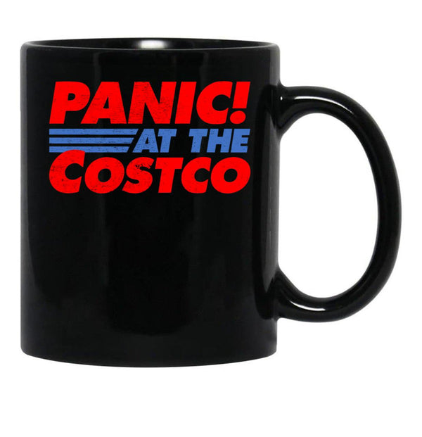 Distressed Panic at The Costco Funny Meme Black Coffee Mug, Gift Coffee Mug - Black