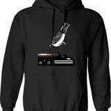 Dj Dachshund Dog Hoodie - Retro Graphic Pullover Hoodie for Men & Women - Black