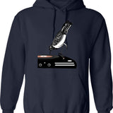 Dj Dachshund Dog Hoodie - Retro Graphic Pullover Hoodie for Men & Women - Navy