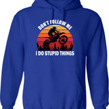Don't Follow Me I Do Stupid Things Dont Bike Bicycle Cycling Lover Vintage Retro Gift Hoodie - Blue