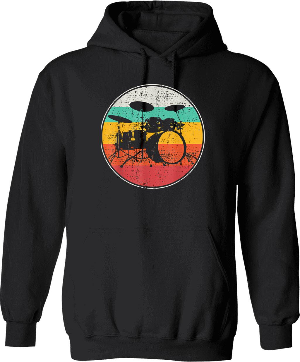 Drums And Coffee Hoodie - Retro Graphic Pullover Hoodie for Men & Women - Black