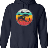 Drums And Coffee Hoodie - Retro Graphic Pullover Hoodie for Men & Women - Navy