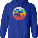Drums And Coffee Hoodie - Retro Graphic Pullover Hoodie for Men & Women - Blue
