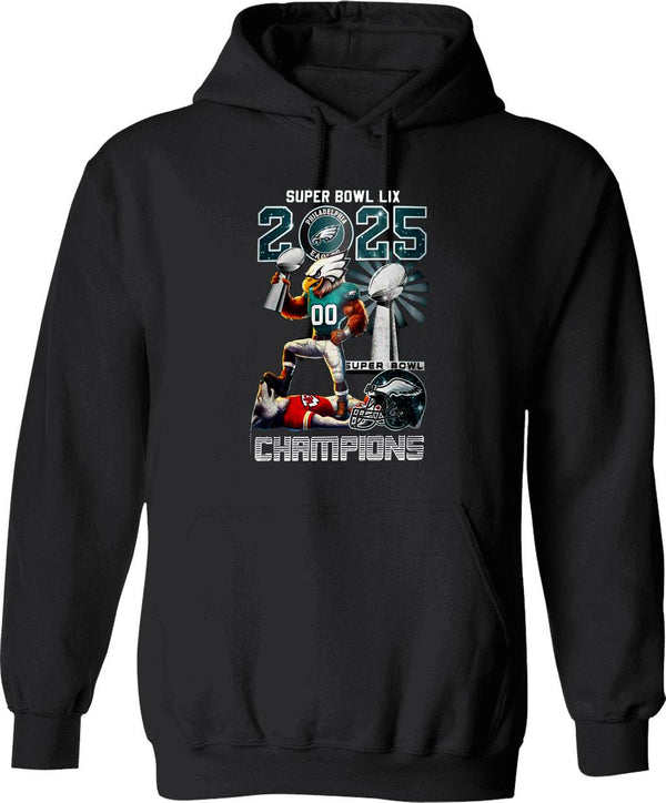 Eagles Super Bowl LIX 2025 Champions 3D Hoodie Graphic Pullover Hoodie - Black