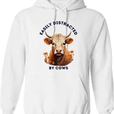Easily Distracted By Cows Retro Design Hoodie - White