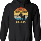 Easily Distracted By Goats Retro Vintage Funny Goat Lover Hoodie - Black