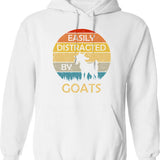 Easily Distracted By Goats Retro Vintage Funny Goat Lover Hoodie - White