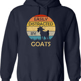 Easily Distracted By Goats Retro Vintage Funny Goat Lover Hoodie - Navy
