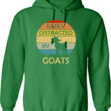 Easily Distracted By Goats Retro Vintage Funny Goat Lover Hoodie - Green