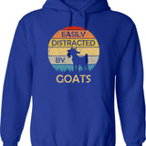 Easily Distracted By Goats Retro Vintage Funny Goat Lover Hoodie - Blue
