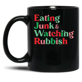 Eating Junk and Watching Rubbish Home Alone Xmas Black Coffee Mug, Gift Coffee Mug