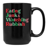 Eating Junk and Watching Rubbish Home Alone Xmas Black Coffee Mug, Gift Coffee Mug