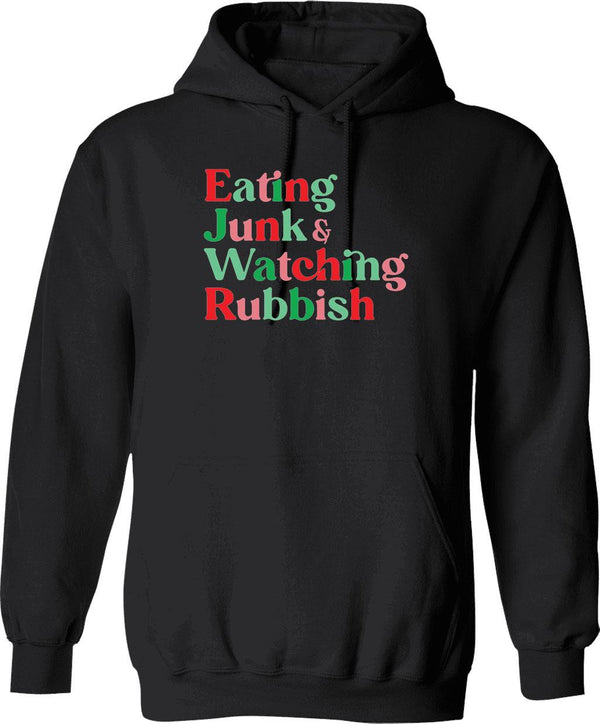 Eating Junk and Watching Rubbish Home Alone Xmas Graphic Pullover Hoodie - Black