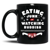Eating Junk and Watching Rubbish Black Coffee Mug, Gift Coffee Mug